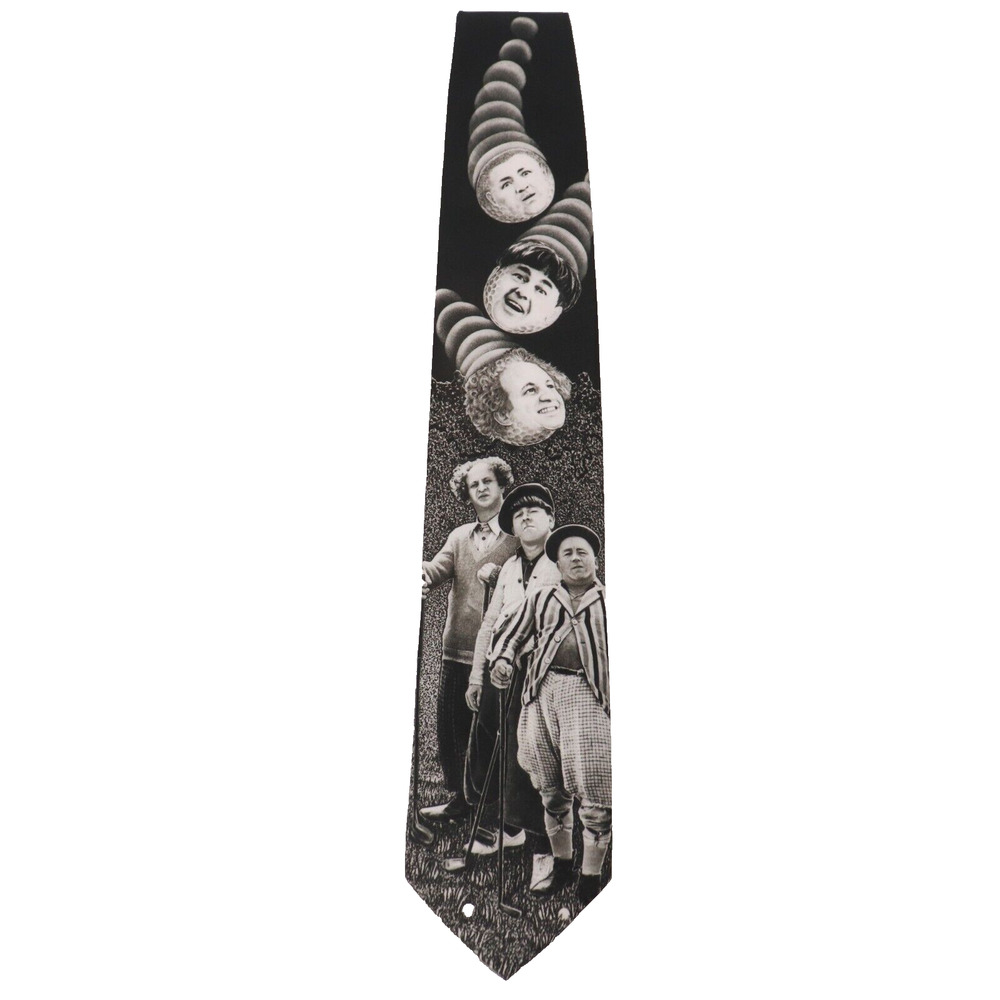 Ralph Marlin Three Stooges Golf Tie Men 56 in Black White Photo Bubbles Wide